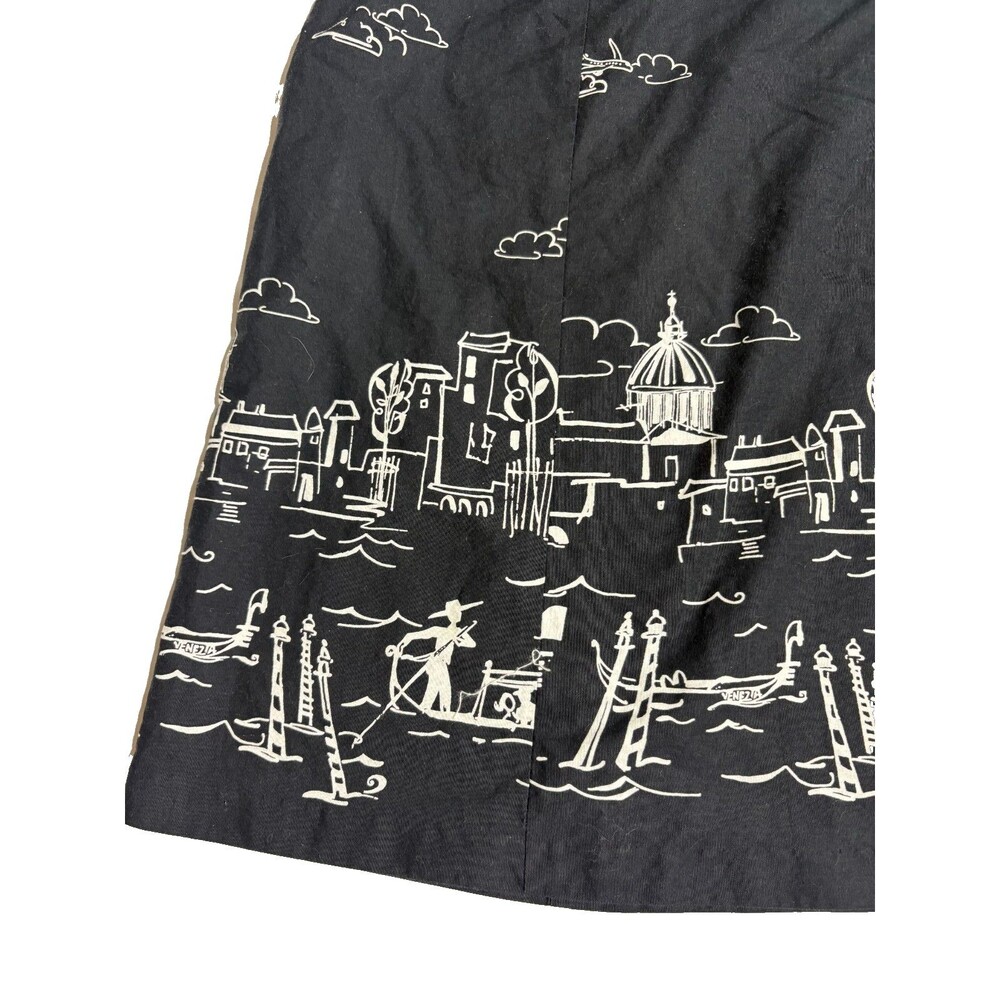 Dawn Joy Skirt Womens 14 Black White Cityscape Border Print 90s Vintage Cotton - Picture 3 of 10